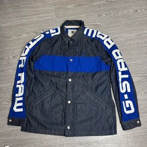 G-Star Raw Setscale Coach Overshirt Jacket Mens Sz XL Blue Denim Logo Sleeve